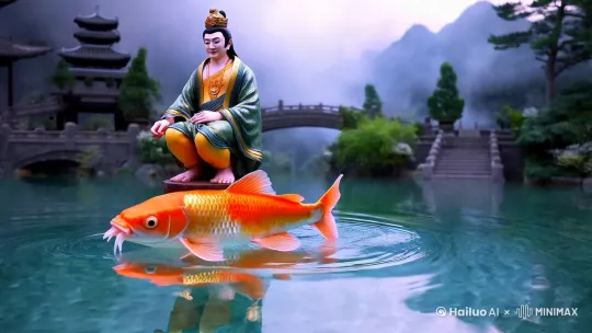 虽然我无法直接生成视频，但我可以为你提供一些建议，帮助你制作一个关于“大锦鲤驮着财神爷”的视频。以下是一些步骤和想法：

### 1. **确定视频风格**
   - **动画风格**：可以使用2D或3D动画来表现大锦鲤和财神爷的形象。
   - **实景拍摄**：如果想要更真实的效果，可以考虑使用特效和道具进行实景拍摄。

### 2. **编写脚本**
   - **开场**：展示一个宁静的湖面或传统的中式庭院。
   - **引入角色**：大锦鲤从水中跃出，财神爷坐在锦鲤背上，微笑着向观众致意。
   - **情节发展**：财神爷可以撒下金币或元宝，象征着财富的到来。
   - **结尾**：大锦鲤和财神爷消失在水中，留下满地的金币和祝福。

### 3. **选择工具**
   - **动画制作软件**：如Adobe After Effects、Blender（用于3D动画）、Toon Boom（用于2D动画）。
   - **视频编辑软件**：如Adobe Premiere Pro、Final Cut Pro。

### 4. **素材准备**
   - **角色设计**：设计大锦鲤和财神爷的形象，可以参考传统中国年画。
   - **背景音乐**：选择具有中国特色的音乐，如古筝、琵琶等乐器演奏的乐曲。
   - **音效**：如水花声、金币掉落声等。

### 5. **制作过程**
   - **动画制作**：根据脚本制作动画场景。
   - **特效添加**：使用特效软件添加水花、金币等特效。
   - **剪辑合成**：将各个场景和特效合成一个完整的视频。

### 6. **发布和分享**
   - **视频平台**：如YouTube、Bilibili、抖音等。
   - **社交媒体**：如微信、微博、Instagram等。

如果你有具体的需求或想法，可以告诉我，我可以帮助你进一步完善脚本或提供更多的建议。 by Hailuo AI Video Generator