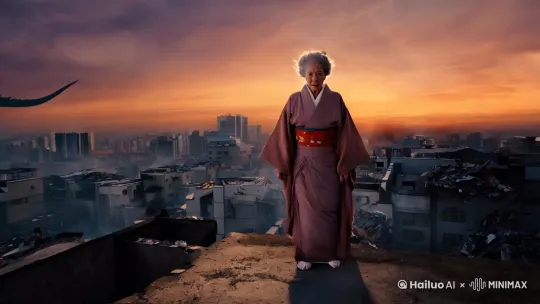 老奶奶和哥斯拉大战 by Hailuo AI Video Generator