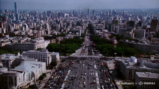 城市全景，繁忙的街道，人们在忙碌地生活。
音效：突然，一声巨大的爆炸声响起，天空被耀眼的闪光照亮。
画面切换：爆炸中心，城市瞬间被摧毁，建筑物倒塌，火焰和浓烟冲天。 by Hailuo AI Video Generator