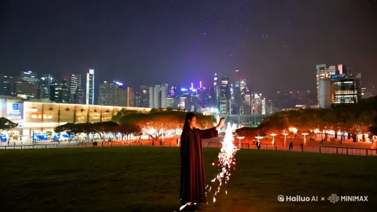 全景 黑暗的夜空下,城市的灯光闪烁,一个人手持仙女棒站在空旷的广场上,周围没有其他人,只有微风吹动衣角。 5s 固定镜头 轻柔的风声
2 中景 拉近镜头,聚焦在人物和仙女棒上,人物手持点燃的仙女棒,火花四溅,星星点点的光芒照亮了人物的脸庞,脸上洋溢着对新年的期待。 5s 推镜头 仙女棒燃烧的滋滋声
3 近景 特写仙女棒的火花,随着人物的动作,火花在空中划出一道道明亮的线条,首先画出 “你” 字的第一笔。 8s 跟镜头 仙女棒燃烧声持续,偶尔有轻微的呼气声
4 近景 继续特写,人物认真地挥动仙女棒,火花流畅地勾勒出 “你” 字剩下的笔画,线条明亮且富有动感,光绘轨迹清晰连贯。 10s 跟镜头 仙女棒燃烧声、呼气声
5 近景 画面切换到 “好” 字的起笔,仙女棒的火花在夜空中闪烁,人物手臂灵活移动,开始书写 “好” 字。 10s 跟镜头 仙女棒燃烧声、轻微的风声
6 近景 特写 “好” 字的书写过程,每一笔画都充满力量感,火花的轨迹在黑暗背景的衬托下格外醒目,完成 “好” 字。 10s 跟镜头 仙女棒燃烧声、风声
7 近景 从 “2” 字的起始点开始,仙女棒的光绘动作更加流畅,人物专注地在空中描绘,火花的亮度和色彩在夜空中格外鲜艳。 8s 跟镜头 仙女棒燃烧声
8 近景 特写 “2” 字的完成过程,最后一笔收笔时,火花短暂停留,照亮夜空。 6s 跟镜头 仙女棒燃烧声减弱
9 近景 紧接着开始画 “0”,人物快速而精准地挥动仙女棒,火花在空中快速旋转,形成一个完美的圆形。 8s 跟镜头 仙女棒燃烧声再次增强
10 近景 特写 “0” 字的收尾,与下一个数字 “2” 的起笔自然衔接,画面过渡流畅。 6s 跟镜头 仙女棒燃烧声
11 近景 人物继续书写 “2”,火花在夜空中划出独特的曲线,展现出光绘的艺术感。 8s 跟镜头 仙女棒燃烧声、微弱的欢呼声(内心的喜悦)
12 近景 特写 “2” 字的最后一笔,然后迅速转向 “5” 的起笔,动作一气呵成。 8s 跟镜头 仙女棒燃烧声
13 近景 描绘 “5” 字的过程,火花随着人物的动作灵动飞舞,最后一笔重重落下,完成整个 “你好 2025” 的光绘。 10s 跟镜头 仙女棒燃烧声达到高潮
14 全景 拉远镜头,展现整个广场和夜空中完整的 “你好 2025” 光绘轨迹,城市的灯光作为背景,与光绘相互映衬,画面美轮美奂。 10s 拉镜头 欢快的新年音乐渐强,人群的欢呼声
15 全景 保持画面几秒钟,新年音乐持续,镜头慢慢虚化,画面渐暗,只留下 “你好 2025” 的光影在脑海中。 8s 固定镜头 音乐渐弱 by Hailuo AI Video Generator