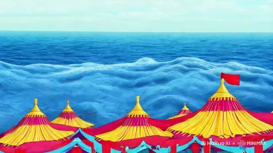 风格：2D 卡通风格，画面色彩鲜艳，线条简洁流畅，富有动态感和趣味性。
场景：
起始场景为唐军的军营，营帐整齐排列，士兵们在忙碌地准备物资，远处可见大海波涛汹涌。
接着是海边，搭建起了华丽的彩棚，装饰着彩带和旗帜，一派热闹欢乐的景象。
最后是高句丽的海岸，城堡矗立，城墙上有士兵巡逻，海面上逐渐出现唐军的战船。
角色：
薛仁贵：身着帅气的将军铠甲，头戴红缨头盔，眼神坚定，气宇轩昂。
唐军士兵：身着统一的军服，手持武器，跟随薛仁贵行动。
高句丽士兵：身着独特的高句丽服饰，头戴头盔，在城墙上站岗放哨。
动作：
薛仁贵站在海边，手指大海，向士兵们下达命令，士兵们按照指示开始搭建彩棚，准备表演。
在彩棚里，士兵们载歌载舞，欢声笑语不断，吸引了高句丽士兵的目光。
与此同时，另一部分士兵在海边悄悄将战船准备好，装载武器和物资。
高句丽士兵们看到唐军在海边玩乐，逐渐放松警惕，有的甚至离开岗位观看表演。
薛仁贵一声令下，唐军士兵迅速登上战船，扬帆起航，向高句丽海岸进发。
当战船靠近高句丽海岸时，唐军士兵们呐喊着冲向岸边，与高句丽士兵展开激烈战斗。
氛围：
前期营造出轻松欢乐的氛围，突出唐军的迷惑行为。
后期转为紧张刺激的战斗氛围，展现唐军的英勇和果敢。
镜头：
开场以全景展示唐军军营的忙碌景象，然后镜头拉近，聚焦在薛仁贵身上。
切换到海边，用中景和近景展示士兵们搭建彩棚和表演的场景。
再用特写镜头展示高句丽士兵的表情和动作，表现他们的放松警惕。
接着用远景展示唐军战船起航的画面，以及靠近高句丽海岸的过程。
最后用激烈的战斗场景特写，展现双方士兵的搏斗。 by Hailuo AI Video Generator