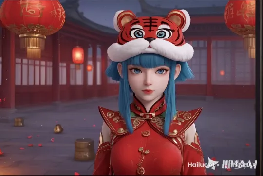双手合并在胸前，背景在放烟花 by Hailuo AI Video Generator