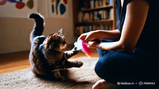 一段十秒的视频，关于和猫玩耍 by Hailuo AI Video Generator