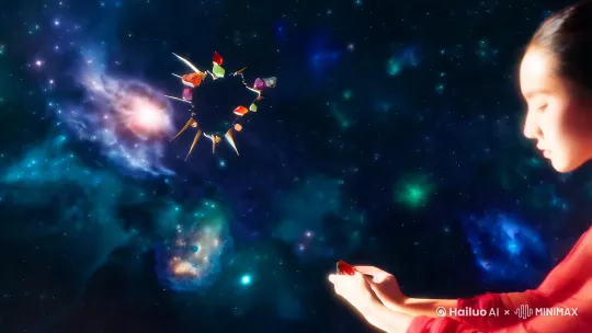 女媧穿著紅色薄紗練石補青天 by Hailuo AI Video Generator
