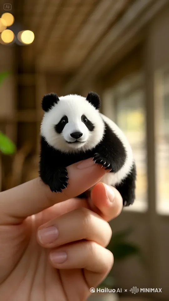 一根手指伸入屏幕，点击熊猫的鼻子
 by Hailuo AI Video Generator