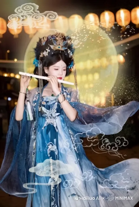 云朵涌动，衣摆漂浮，光影在人物背后穿过，宛若仙子 by Hailuo AI Video Generator