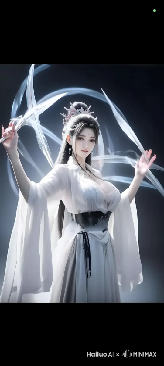 剑气围着女人旋转，镜头缓缓拉远 by Hailuo AI Video Generator
