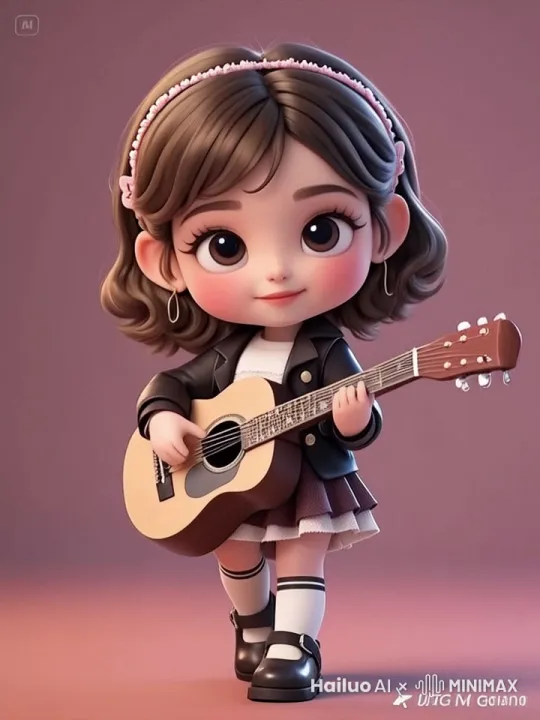 弹吉他的小女孩，弹吉他的动作，身体和手动起来 by Hailuo AI Video Generator