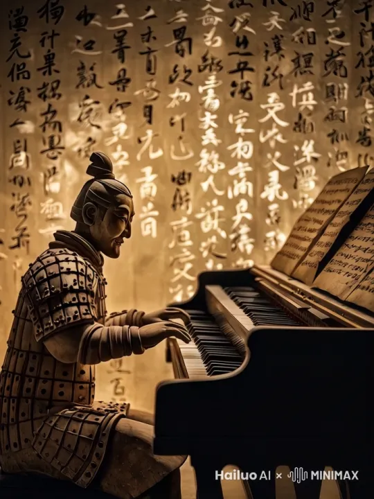 兵马俑正在沉迷于弹钢琴，主体呈现动态 by Hailuo AI Video Generator