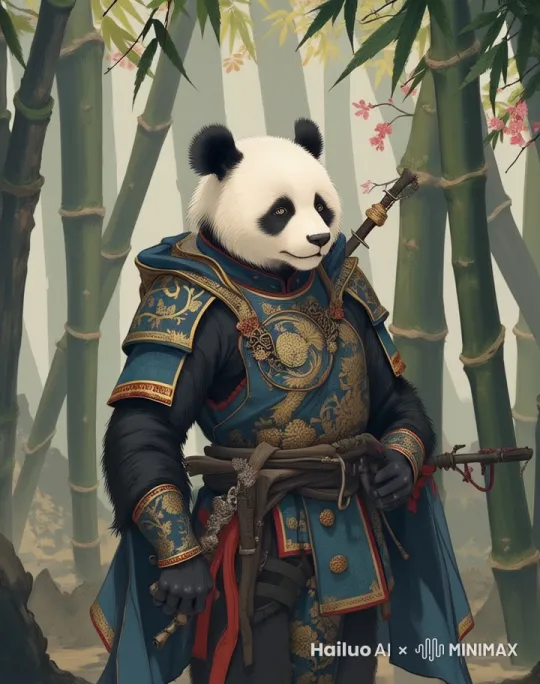 熊猫将军转身离去，镜头拉远，一篇竹海 by Hailuo AI Video Generator