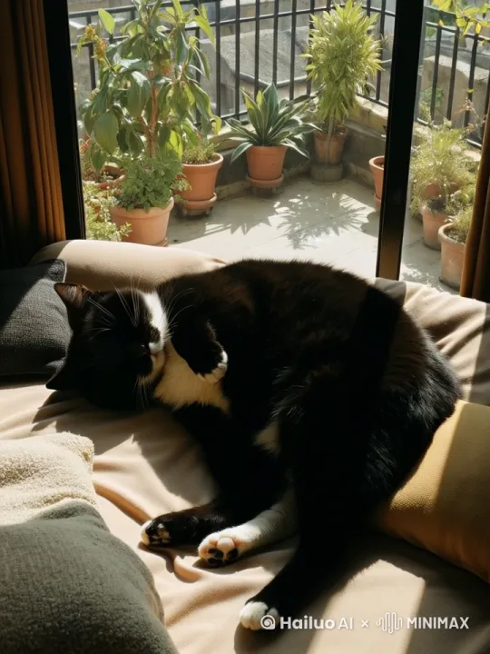 猫猫在惬意地午睡，轻缓地呼吸，蹬了一下爪子 by Hailuo AI Video Generator