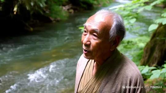 一个古代有学问的老人，站在江边讲了一句话：不要沾染不适合自己的圈子，知己一两个足矣。 by Hailuo AI Video Generator