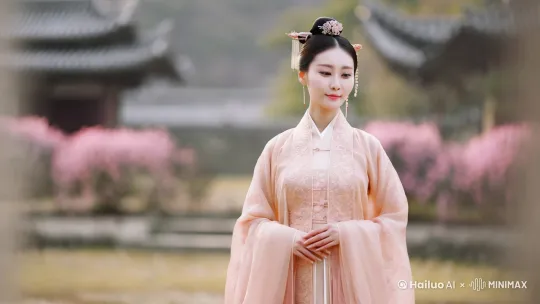 一个穿着汉服的精致的白皙皮肤瓜子脸的中国女人 by Hailuo AI Video Generator
