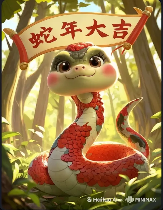 横幅不动，蛇蠕动拜年 by Hailuo AI Video Generator