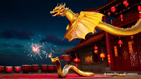 龙行龘龘传佳讯，蛇舞翩翩启新程！除夕之夜，祝您蛇来运转，好运不断，蛇扭乾坤，好运缠身，生生不息，巳巳如意！#拜年视频 ＃喜庆锣鼓贺新春 by Hailuo AI Video Generator