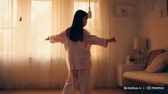 一个亚洲女孩，穿着睡衣，跳舞 by Hailuo AI Video Generator
