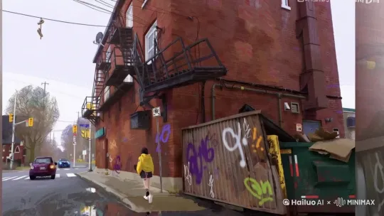 城市街景，镜头旋转，保持画风，不要写实 by Hailuo AI Video Generator