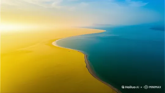 黄河入海，海水在流动，镜头推远 by Hailuo AI Video Generator