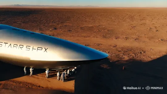 马斯克旗下SpaceX公司的星际飞船多次进行试飞实验，向着火星殖民、星际穿越的目标不断迈进，其目标是未来两年内发射无人飞船进行火星着陆测试，四年内实现载人火星飞行，并在20年内在火星上建立自给自足的移民城市。 by Hailuo AI Video Generator