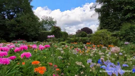 晴天，花开，几朵白云飘荡，花朵绽放，电影运镜。 by Hailuo AI Video Generator