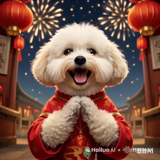 狗狗双手作揖，眨眼，恭贺新春 by Hailuo AI Video Generator