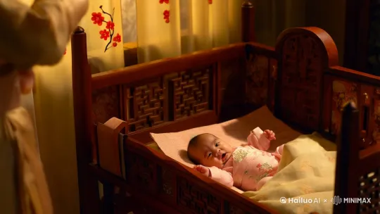 一个中国的小宝宝躺在摇篮上面哭。妈妈过来抱起她。给他换尿布。 by Hailuo AI Video Generator