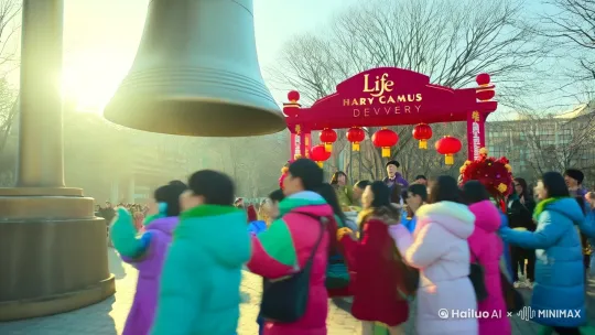蛇年钟声敲响，生活校园外卖来给同学们拜年啦！过去一年承蒙厚爱，新的一年我们会带着更多美味，奔赴大家的青春日常，三餐四季，陪你度过每一个校园好时光。 by Hailuo AI Video Generator