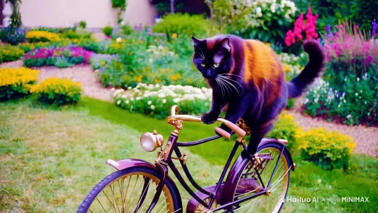 一只猫骑单车 by Hailuo AI Video Generator