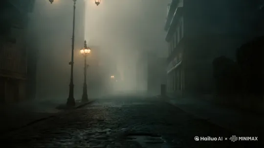一个空无一人的街道，并且弥漫着大雾，像寂静岭一样 by Hailuo AI Video Generator