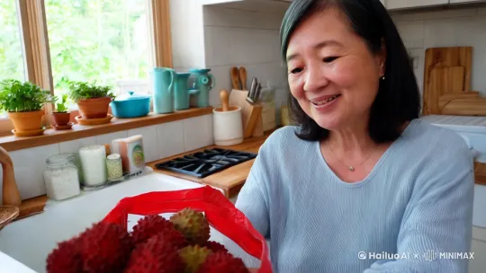 周末，妈妈提回一袋水果，笑着问：“猜猜买了什么？”我凑近一闻，兴奋大喊：“荔枝！”
 
远看，荔枝颗颗饱满，红中带青，像害羞小姑娘的脸蛋，又似许多小巧的红灯笼聚在一起。
 
我拿起一颗，问妈妈：“它像不像小刺猬？”妈妈点头：“像，不过这刺猬可甜啦。”走近一看，荔枝表皮粗糙，布满凸起。剥开后，果肉晶莹剔透，果汁饱满四溢。咬上一口，清甜在口中散开，果肉嫩滑。
 
妈妈说：“荔枝长在南方，对气候要求高，凝聚着果农的汗水。”没想到美味的荔枝背后有这么多故事。它不仅好吃，还富含维C 。荔枝，真是我超爱的水果朋友！ by Hailuo AI Video Generator