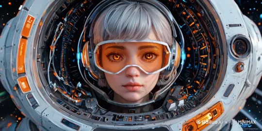 推镜头，角色眨眼睛，飘动的头发，科幻光感特效 by Hailuo AI Video Generator