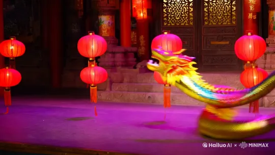 一条中国龙腾飞后变成一条金蛇给大家拜年 by Hailuo AI Video Generator