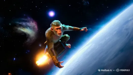 美猴王坐着火箭去太空 by Hailuo AI Video Generator