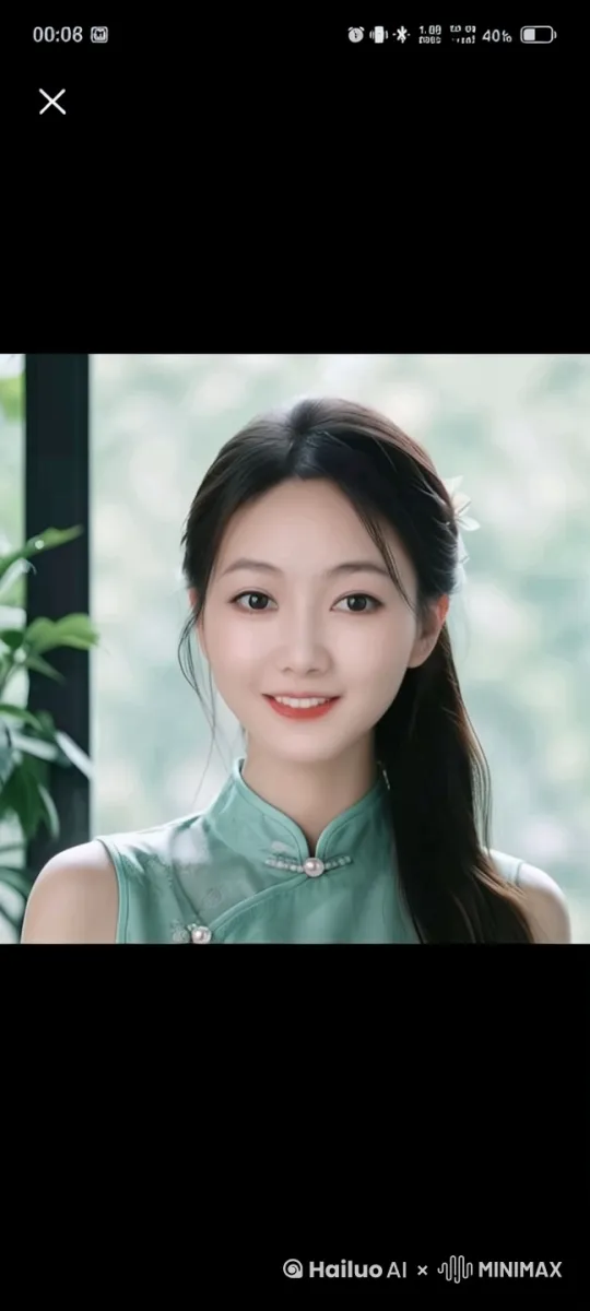 甜甜的微笑，手轻轻的抚摸自己 by Hailuo AI Video Generator