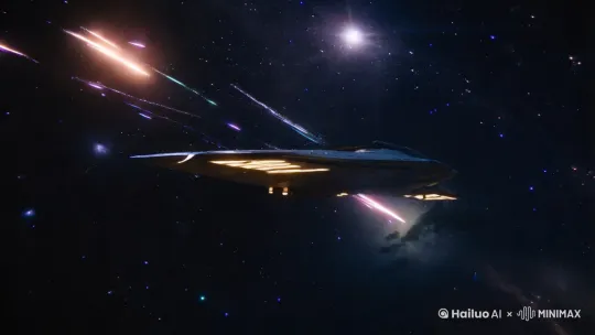 宇宙飞船穿梭在流行雨中，电影感 by Hailuo AI Video Generator