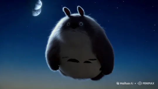 龙猫在晴朗的夜空中飞翔。 by Hailuo AI Video Generator