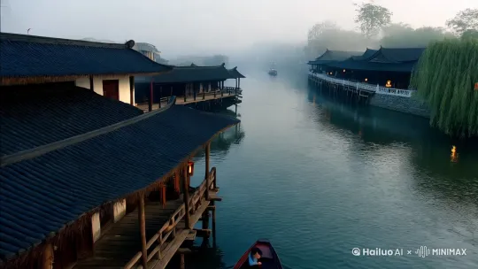 分镜头剧本:
【镜头1】(远景,8秒)
画面:晨曦中的江南水乡全景
薄雾笼罩的河道蜿蜒向前,两岸青瓦白墙的吊脚楼与飞檐翘角的亭台楼阁隔水相望,黛色屋檐倒映在波光粼粼的水面。两艘乌篷船从远处河道转角缓缓驶出,船头灯笼在晨雾中若隐若现。
音乐:古筝泛音渐起
音效:远处摇橹的吱呀声,早起的雀鸟啁啾
【镜头2】(中景俯拍,6秒)
画面:两岸建筑对比
左侧吊脚楼木质立柱斜插水中,晾晒的蓝印花布随风轻扬;右侧石砌亭台雕花栏杆旁,垂柳枝条轻拂水面。河道在此处形成天然S型弯道。
音乐:加入悠扬的竹笛
音效:布料扑簌声,柳条点水声
【镜头3】(近景平移,10秒)
画面:两船并行入镜
前船为运货舢板,船头堆着青竹篾筐,船夫古铜色手臂有节奏地摇橹,水纹在船尾拖出长长的涟漪;后船是载客画舫,雕花窗棂半开,隐约可见执团扇的姑娘凭窗远眺。
音乐:琵琶轮指加入
音效:船桨破水声,竹筐轻微碰撞声
【镜头4】(特写-仰角,4秒)
画面:船头装饰细节
舢板船头悬挂的铜铃在晨风中轻晃,特写镜头随铃铛上移,掠过画舫翘起的船檐,檐角铜风铃与货船铃声形成呼应。
音乐:风铃空灵声融入主旋律
音效:铜铃叮当声由近及远
【镜头5】(长镜头跟拍,12秒)
画面:双船穿桥洞
镜头随船只穿过半月形石拱桥,桥洞内壁爬满青苔,水面突然变暗又豁然开朗。阳光穿过桥身浮雕的镂空处,在船舷投射出流动的光斑。
音乐:旋律突然转弱
音效:水流回声突然放大,光斑移动的细微光影声
【镜头6】(大全景升格,8秒)
画面:水乡晨韵全景
无人机视角缓缓拉升,两艘船变成水墨画中的两点灵动,炊烟从两岸人家袅袅升起,整个古镇在晨光中苏醒。河道如同碧玉腰带,串联起两岸不同风格的建筑群。
音乐:所有乐器齐奏高潮
音效:市井人声渐起,远处学堂传来晨读声
注:整体色调采用青绿山水基调,晨雾使用动态粒子效果,水面反射加入实时波纹计算。船行速度保持0.5米/秒以符合古典意境。 by Hailuo AI Video Generator