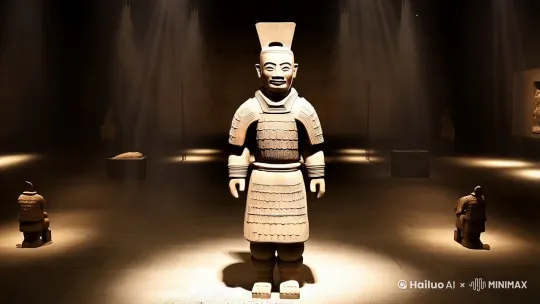 拍摄地点:昏暗的博物馆展厅
构图:采用中心对称构图
画面开始:
镜头聚焦在一个单独陈列的秦兵马俑身上,它处于画面的正中心。兵马俑保持着原本静止站立的姿势,面部表情严肃而庄重。周围的光线微弱,只有几束射灯的光线从不同角度打在兵马俑身上,形成明暗交错的阴影。
第 1 秒:
兵马俑的眼睛部位,有一丝细微的光芒闪过,如同黑暗中的一点星火。
第 2 秒:
随着光芒的增强,兵马俑身上的尘土开始轻轻抖动,有几粒尘土从它的铠甲上飘落。
第 3 秒:
兵马俑的手指微微颤动,仿佛在努力挣脱千年的沉睡。
第 4 秒:
它的头部缓缓转动,目光变得坚定而有神,仿佛在审视着周围的环境。
第 5 秒:
身上的尘土加速掉落,露出更多原本被掩盖的细节,如精致的铠甲纹路。
第 6 秒:
兵马俑抬起一只脚,脚掌与地面接触的瞬间,扬起一小片尘土。
第 7 秒:
它迈出沉重而有力的一步,身上的盔甲发出轻微的摩擦声。
第 8 秒:
另一只脚跟上,兵马俑的身体逐渐站直,展现出威武的身姿。
第 9 秒:
兵马俑的眼睛直视镜头,仿佛在与观众进行跨越时空的交流。
第 10 秒:
画面定格,出现字幕:“沉睡千年,今日苏醒。” by Hailuo AI Video Generator