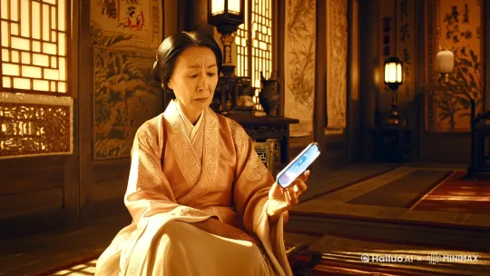 生成视频，清朝的老奶奶在看手机 by Hailuo AI Video Generator