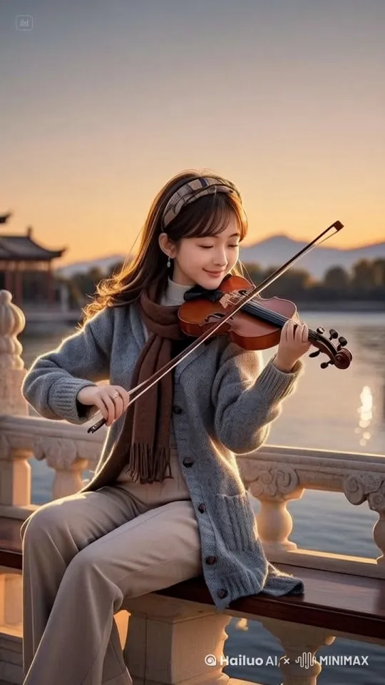拉小提琴，动作到位，专注运弓，手指按键灵动优美 by Hailuo AI Video Generator