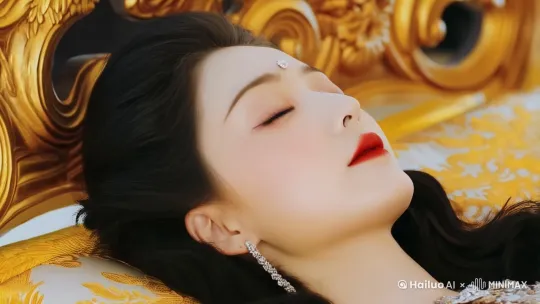 美女重新躺好，深吸一口气，闭上双眼，脸上逐渐露出安然的神情，不一会儿便安静地进入了梦乡。 by Hailuo AI Video Generator
