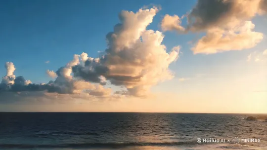 蓝蓝的天上白云飘，海水一下一下的拍打着沙滩。美丽的沙滩上有个性感，穿着比基尼美女， by Hailuo AI Video Generator