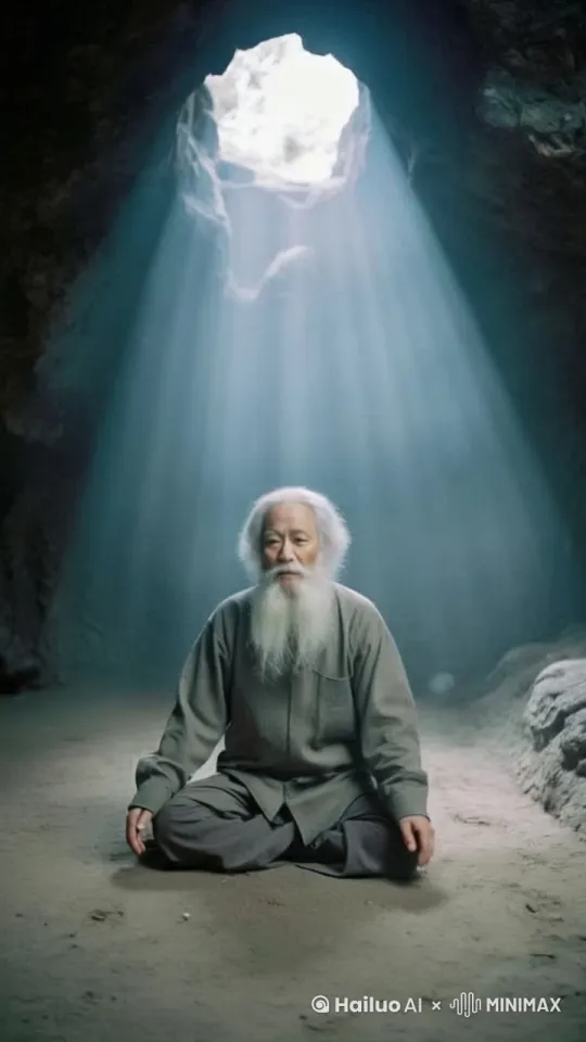 百岁老头在山洞口精彩练武，武打动作飞快，拳打脚踢，空中翻，练武过程中带风、沙尘、烟气 by Hailuo AI Video Generator