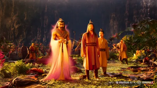 其他魔宗弟子看到首领被抓，纷纷逃窜。门派弟子们欢呼雀跃，庆祝胜利。 by Hailuo AI Video Generator