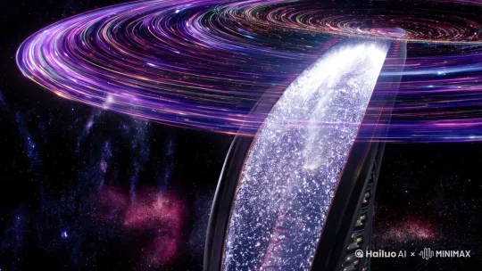 星际穿越之门，是散发着暗物质光晕与等离子体电弧的宇宙通道，交织着宇宙弦与量子能量流，引发引力畸变，作为多维空间跃迁、超光速入口与跨星系传送的未来科技跃迁装置，被星尘环绕，呈现出脉冲光矩阵与反物质屏障的虫洞界面 by Hailuo AI Video Generator