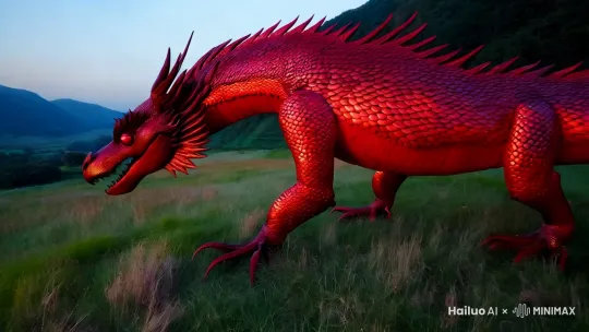 山沟里有一条长长的龙，红龙栩栩如生 by Hailuo AI Video Generator
