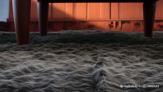 超现实主义,极简风格,羊毛毡,3D卡通,盲盒。镜头以低机位从昏暗环境的地面起始,缓缓向前推进并上升。随着镜头攀升,一张奢华木桌映入画面。镜头继续抬升,木桌后方昏暗处,一位身着黑色西装的人物正对镜头而坐。其面部被一束顶光照亮,右胸口袋插着一朵鲜艳的红玫瑰,眼神中透着惊异望向前方。画面构图与明暗色彩借鉴《教父》,具备高细节、光线追踪效果,采用虚幻引擎渲染。 by Hailuo AI Video Generator
