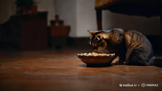 猫咪吃饭
 by Hailuo AI Video Generator