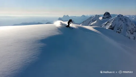 一个人从雪山之巅上滑下来 by Hailuo AI Video Generator