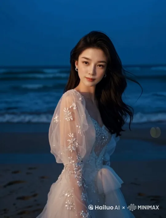 女人独自站在海边，脚下的细沙随着潮水的退去缓缓流失，仿佛时间从他指缝中悄然溜走。海风带着咸涩的气息拂过他的脸庞，吹乱了他略显凌乱的发丝。他的目光凝视着远方，海天相接的地方一片苍茫，仿佛没有尽头。海浪一次次拍打着礁石，发出低沉而孤独的轰鸣，像是他心底无法言说的哀伤。他的双手插在口袋里，指尖微微颤抖，似乎在压抑着什么。夕阳的余晖洒在他的身上，拉长了他的影子，却无法驱散他眼中的阴霾。他站在那里，像一座沉默的雕像，任由海风带走他无声的叹息。[下降,上摇] by Hailuo AI Video Generator